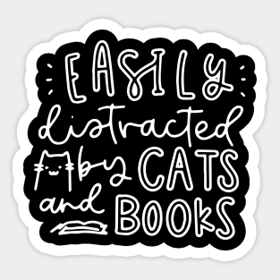 Easily Distracted By Cats And Books Shirt - Funny Cat Sticker